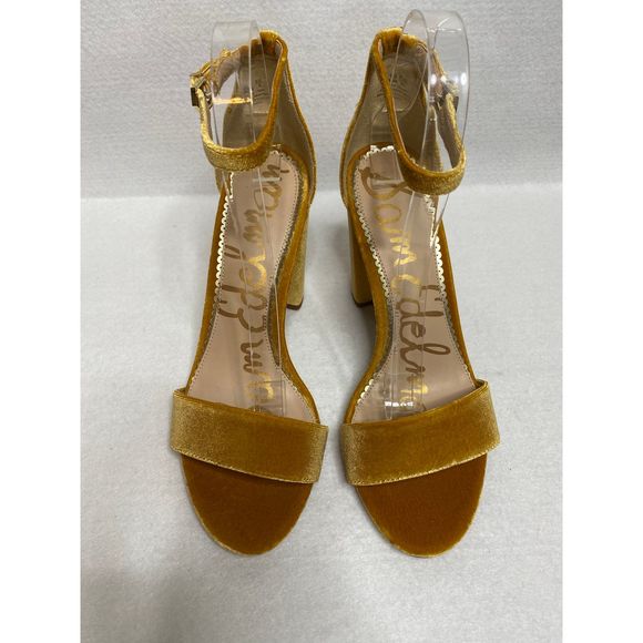 Sam Edelman Yaro Mustard Velvet Block Heel Sandals - Picture 7 of 8
